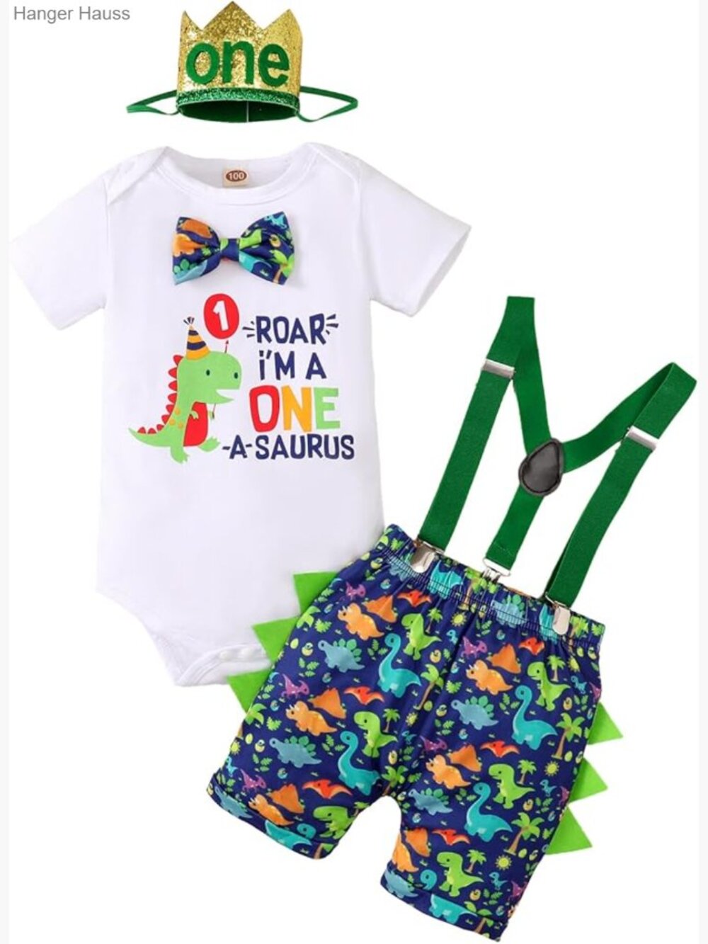 Baby Boy 1st Birthday Dinosaur Outfit Set Suspenders Pants